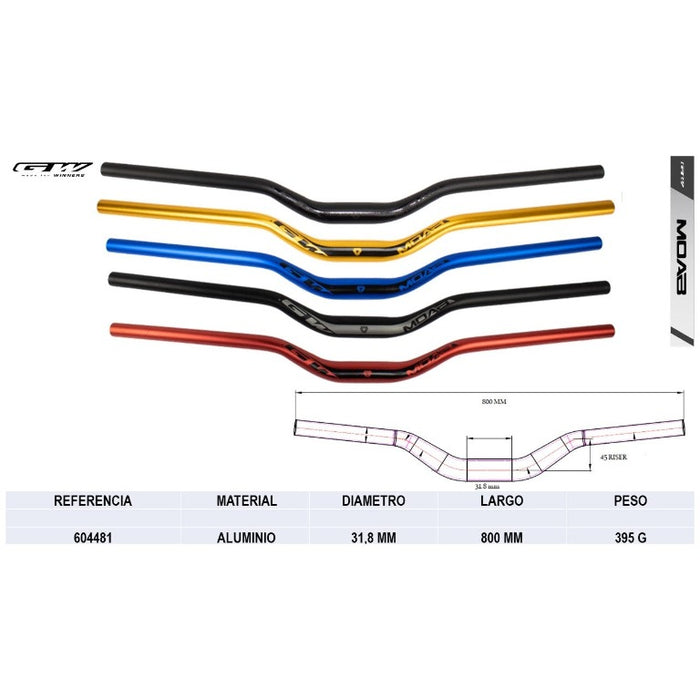 MANUBRIO GW MTB HB1302 31,8X800X45MM (604481)