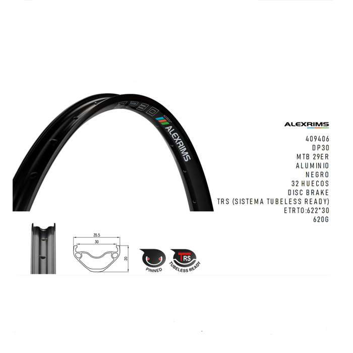 ARO29 ALEXRIMS DP30 ALUMN 32H TRS NEGRO DISCO (409406)